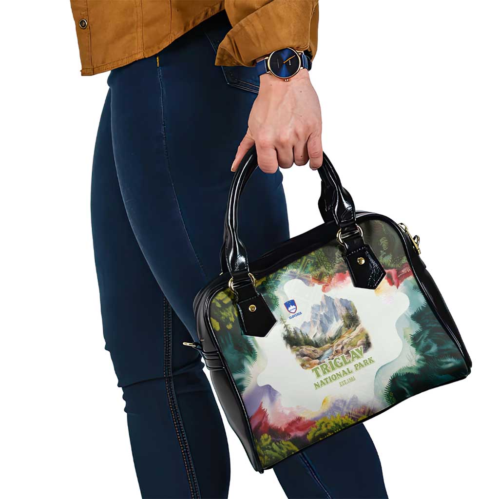 Triglav National Park Shoulder Handbag Mountain Landscape with Slovenia Crest and Folk Art Details