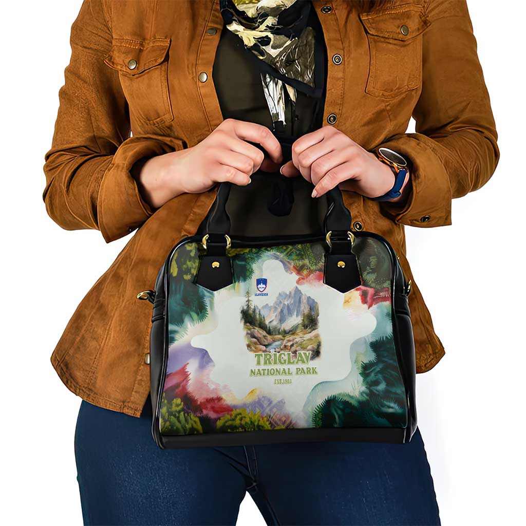 Triglav National Park Shoulder Handbag Mountain Landscape with Slovenia Crest and Folk Art Details