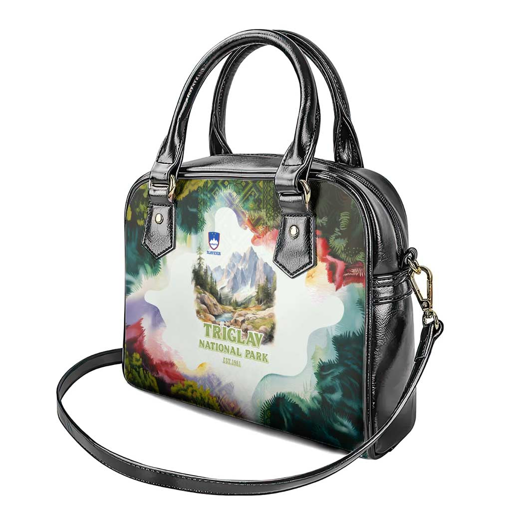Triglav National Park Shoulder Handbag Mountain Landscape with Slovenia Crest and Folk Art Details