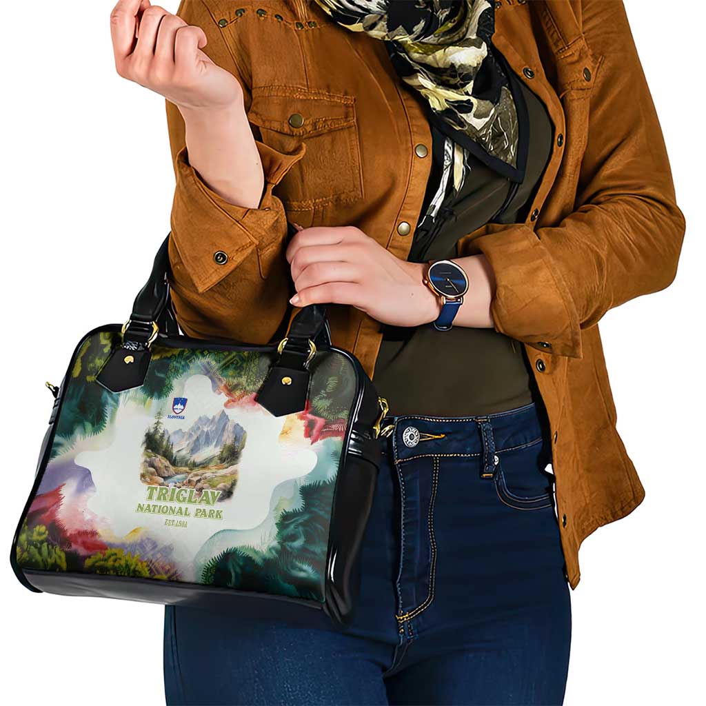Triglav National Park Shoulder Handbag Mountain Landscape with Slovenia Crest and Folk Art Details