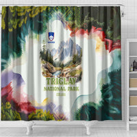 Triglav National Park Shower Curtain Mountain Landscape with Slovenia Crest and Folk Art Details