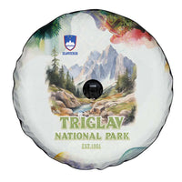 Triglav National Park Spare Tire Cover Mountain Landscape with Slovenia Crest and Folk Art Details