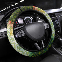 Triglav National Park Steering Wheel Cover Mountain Landscape with Slovenia Crest and Folk Art Details