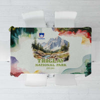 Triglav National Park Tablecloth Mountain Landscape with Slovenia Crest and Folk Art Details