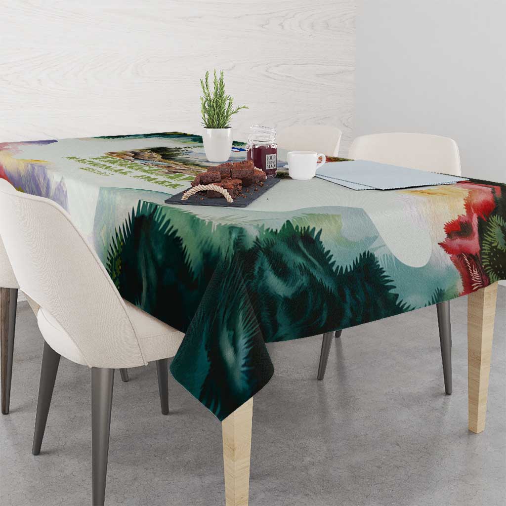 Triglav National Park Tablecloth Mountain Landscape with Slovenia Crest and Folk Art Details