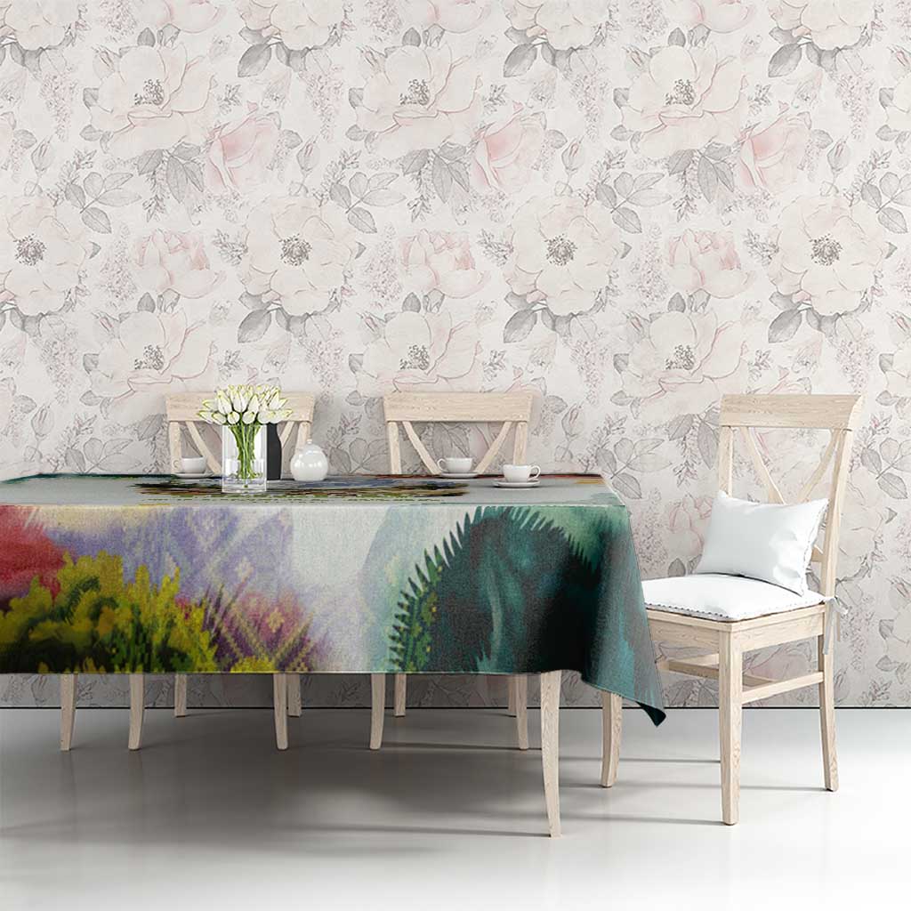 Triglav National Park Tablecloth Mountain Landscape with Slovenia Crest and Folk Art Details