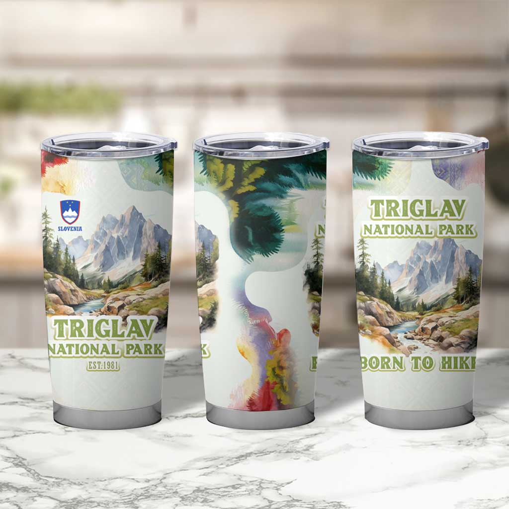 Triglav National Park Tumbler Cup Mountain Landscape with Slovenia Crest and Folk Art Details