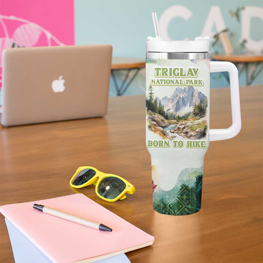 Triglav National Park Tumbler With Handle Mountain Landscape with Slovenia Crest and Folk Art Details