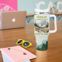 Triglav National Park Tumbler With Handle Mountain Landscape with Slovenia Crest and Folk Art Details