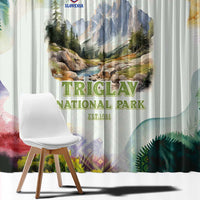 Triglav National Park Window Curtain Mountain Landscape with Slovenia Crest and Folk Art Details