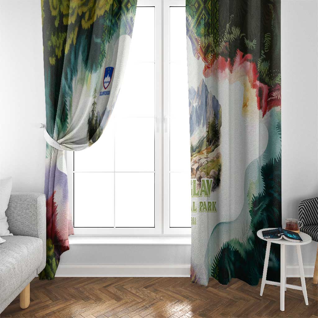 Triglav National Park Window Curtain Mountain Landscape with Slovenia Crest and Folk Art Details