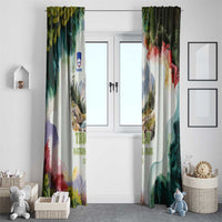 Triglav National Park Window Curtain Mountain Landscape with Slovenia Crest and Folk Art Details