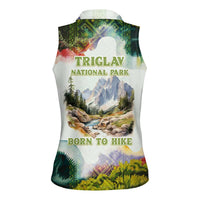 Triglav National Park Women Sleeveless Polo Shirt Mountain Landscape with Slovenia Crest and Folk Art Details