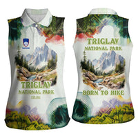 Triglav National Park Women Sleeveless Polo Shirt Mountain Landscape with Slovenia Crest and Folk Art Details