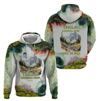 Triglav National Park Zip Hoodie Mountain Landscape with Slovenia Crest and Folk Art Details