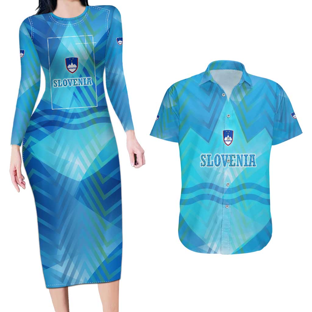 Slovenia Sport Couples Matching Long Sleeve Bodycon Dress and Hawaiian Shirt Alpine-Inspired Design with National Crest