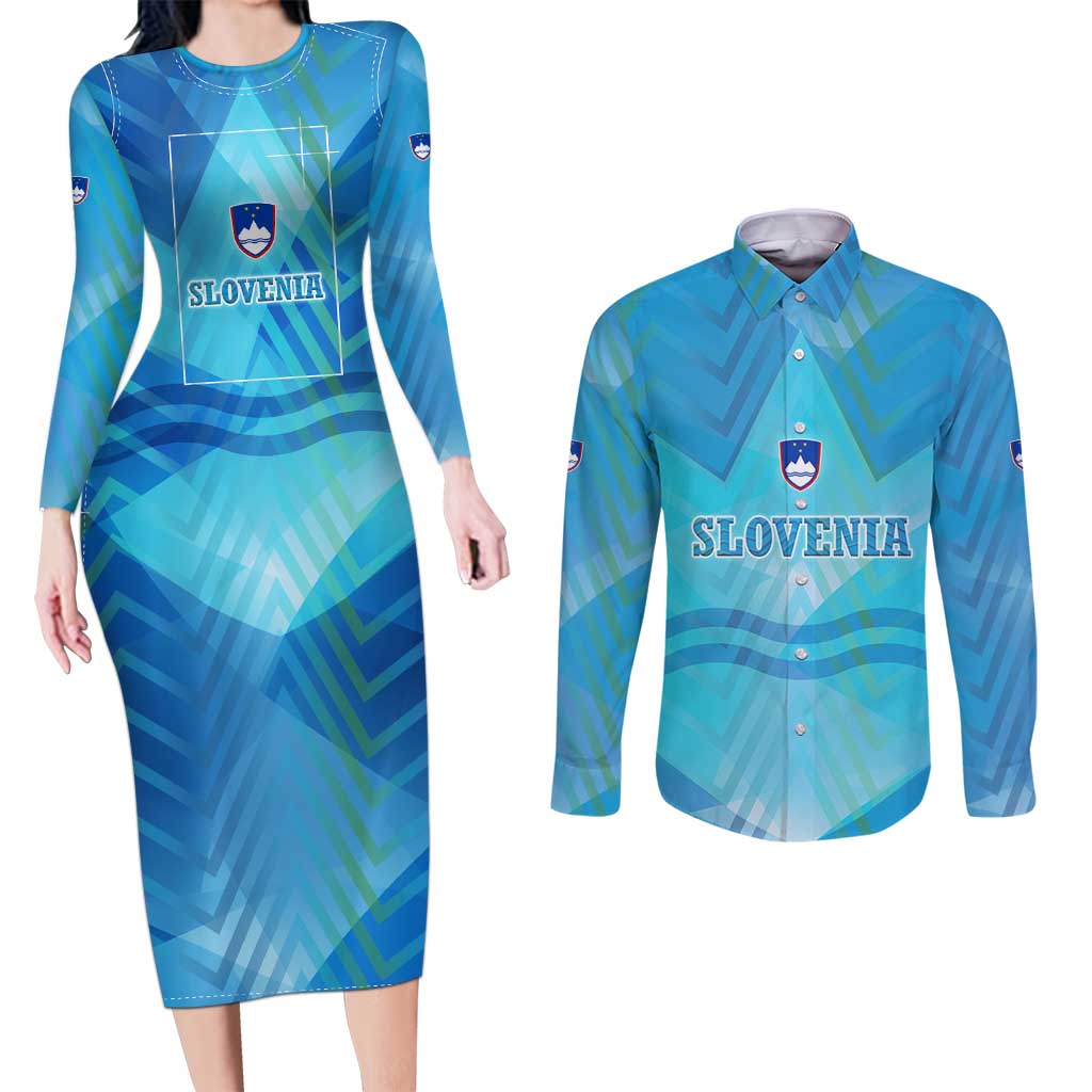 Slovenia Sport Couples Matching Long Sleeve Bodycon Dress and Long Sleeve Button Shirt Alpine-Inspired Design with National Crest