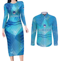 Slovenia Sport Couples Matching Long Sleeve Bodycon Dress and Long Sleeve Button Shirt Alpine-Inspired Design with National Crest