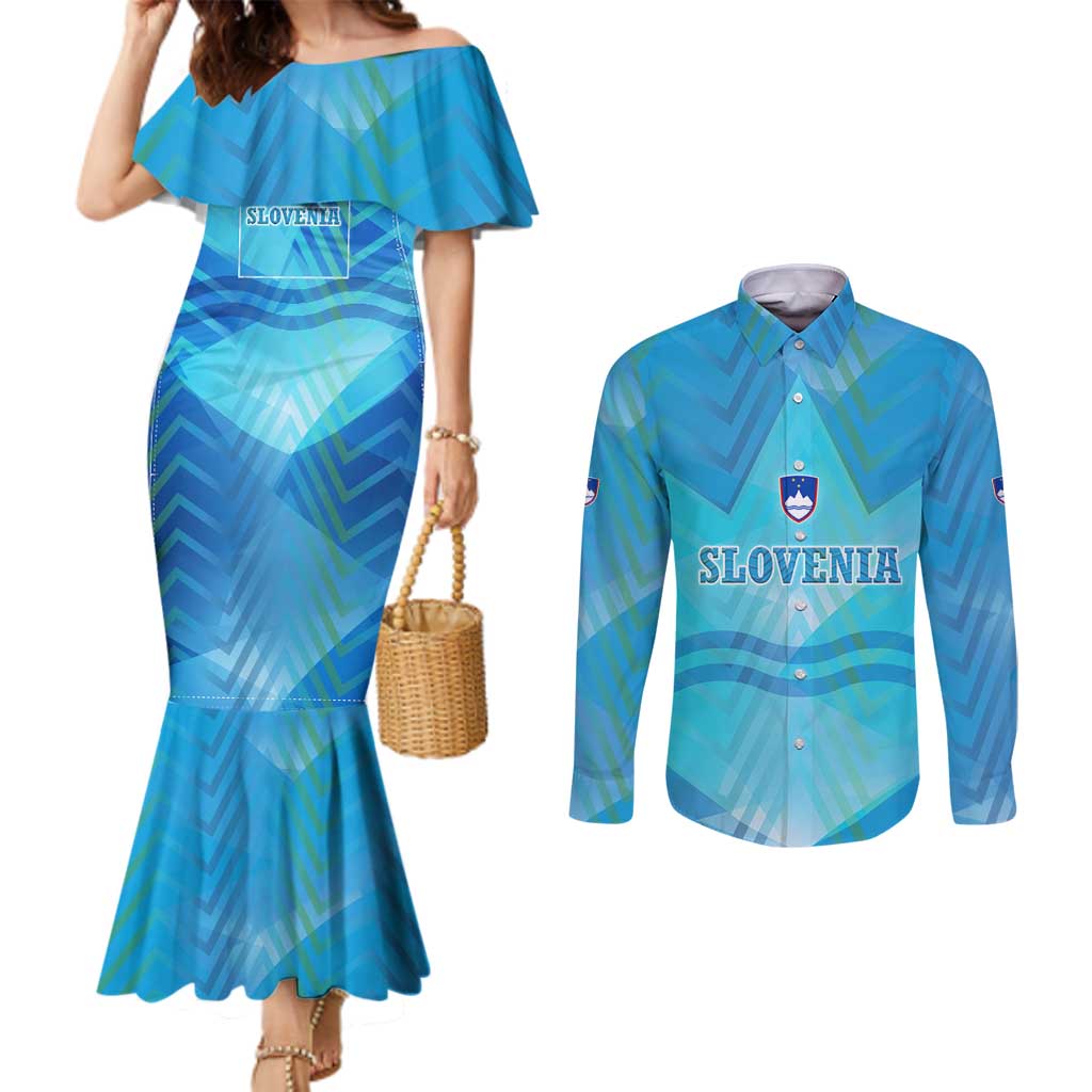 Slovenia Sport Couples Matching Mermaid Dress and Long Sleeve Button Shirt Alpine-Inspired Design with National Crest