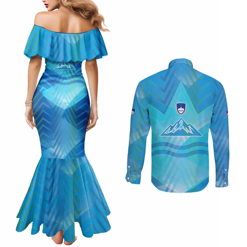 Slovenia Sport Couples Matching Mermaid Dress and Long Sleeve Button Shirt Alpine-Inspired Design with National Crest