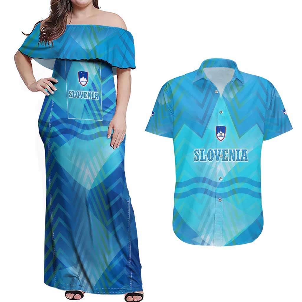 Slovenia Sport Couples Matching Off Shoulder Maxi Dress and Hawaiian Shirt Alpine-Inspired Design with National Crest