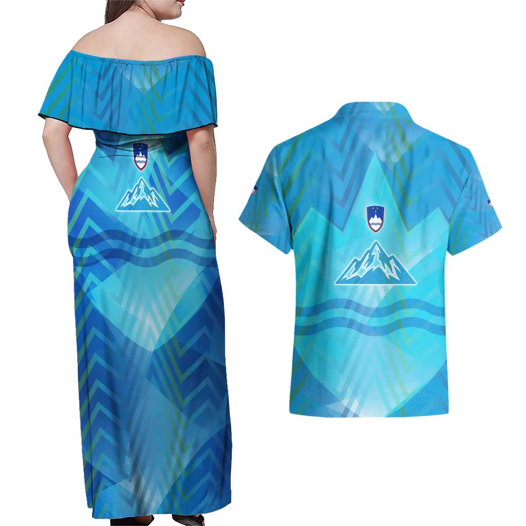 Slovenia Sport Couples Matching Off Shoulder Maxi Dress and Hawaiian Shirt Alpine-Inspired Design with National Crest