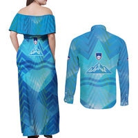 Slovenia Sport Couples Matching Off Shoulder Maxi Dress and Long Sleeve Button Shirt Alpine-Inspired Design with National Crest