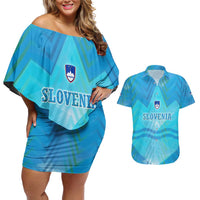 Slovenia Sport Couples Matching Off Shoulder Short Dress and Hawaiian Shirt Alpine-Inspired Design with National Crest
