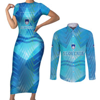 Slovenia Sport Couples Matching Short Sleeve Bodycon Dress and Long Sleeve Button Shirt Alpine-Inspired Design with National Crest