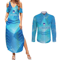 Slovenia Sport Couples Matching Summer Maxi Dress and Long Sleeve Button Shirt Alpine-Inspired Design with National Crest