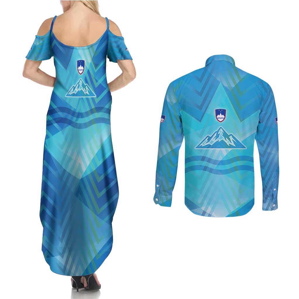 Slovenia Sport Couples Matching Summer Maxi Dress and Long Sleeve Button Shirt Alpine-Inspired Design with National Crest