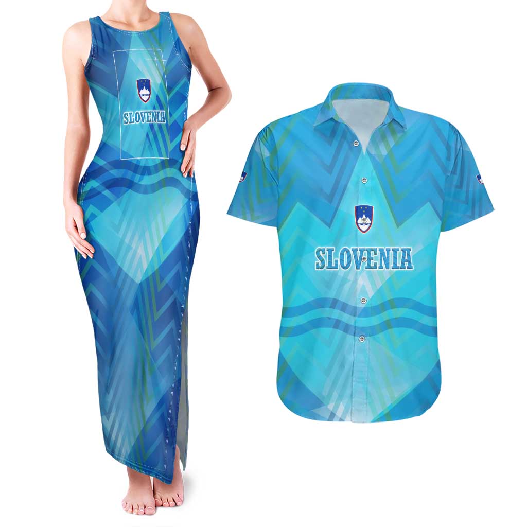 Slovenia Sport Couples Matching Tank Maxi Dress and Hawaiian Shirt Alpine-Inspired Design with National Crest