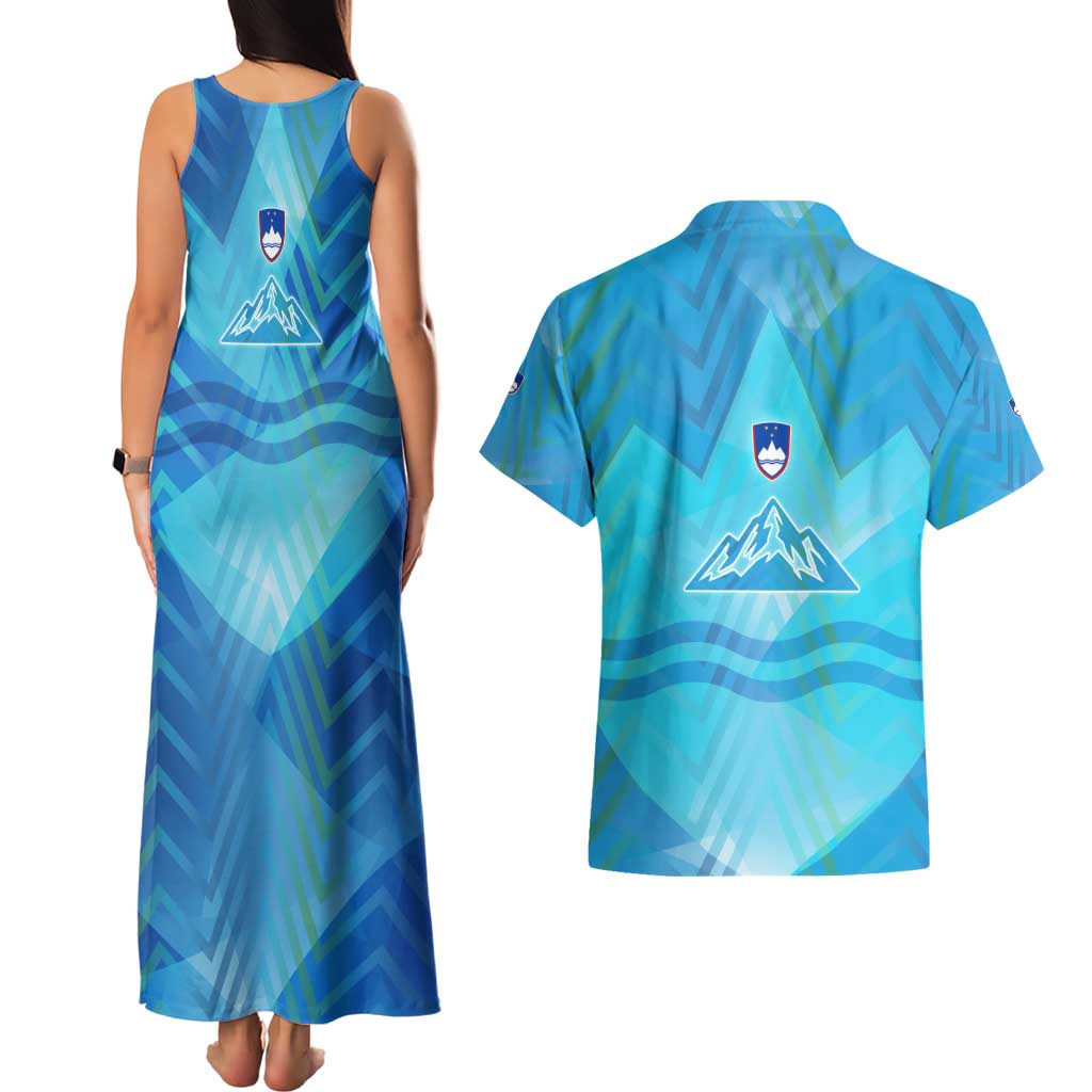 Slovenia Sport Couples Matching Tank Maxi Dress and Hawaiian Shirt Alpine-Inspired Design with National Crest