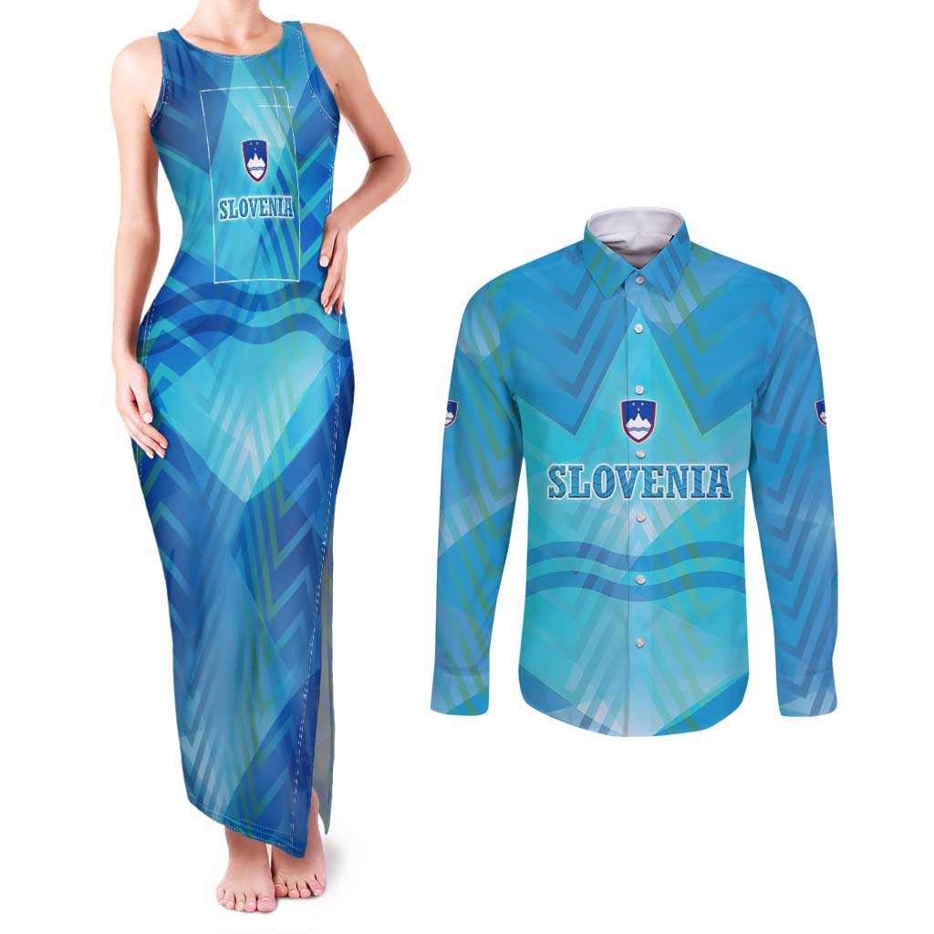 Slovenia Sport Couples Matching Tank Maxi Dress and Long Sleeve Button Shirt Alpine-Inspired Design with National Crest