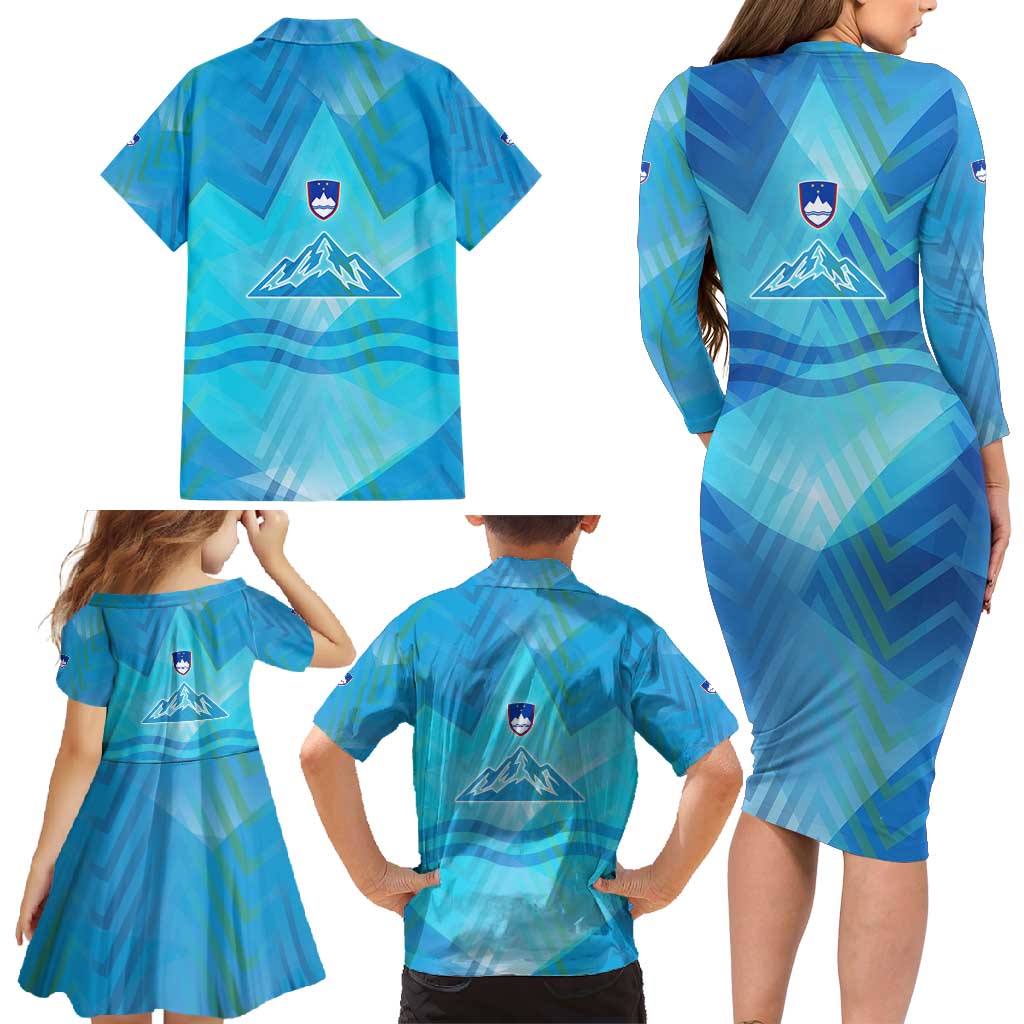 Slovenia Sport Family Matching Long Sleeve Bodycon Dress and Hawaiian Shirt Alpine-Inspired Design with National Crest