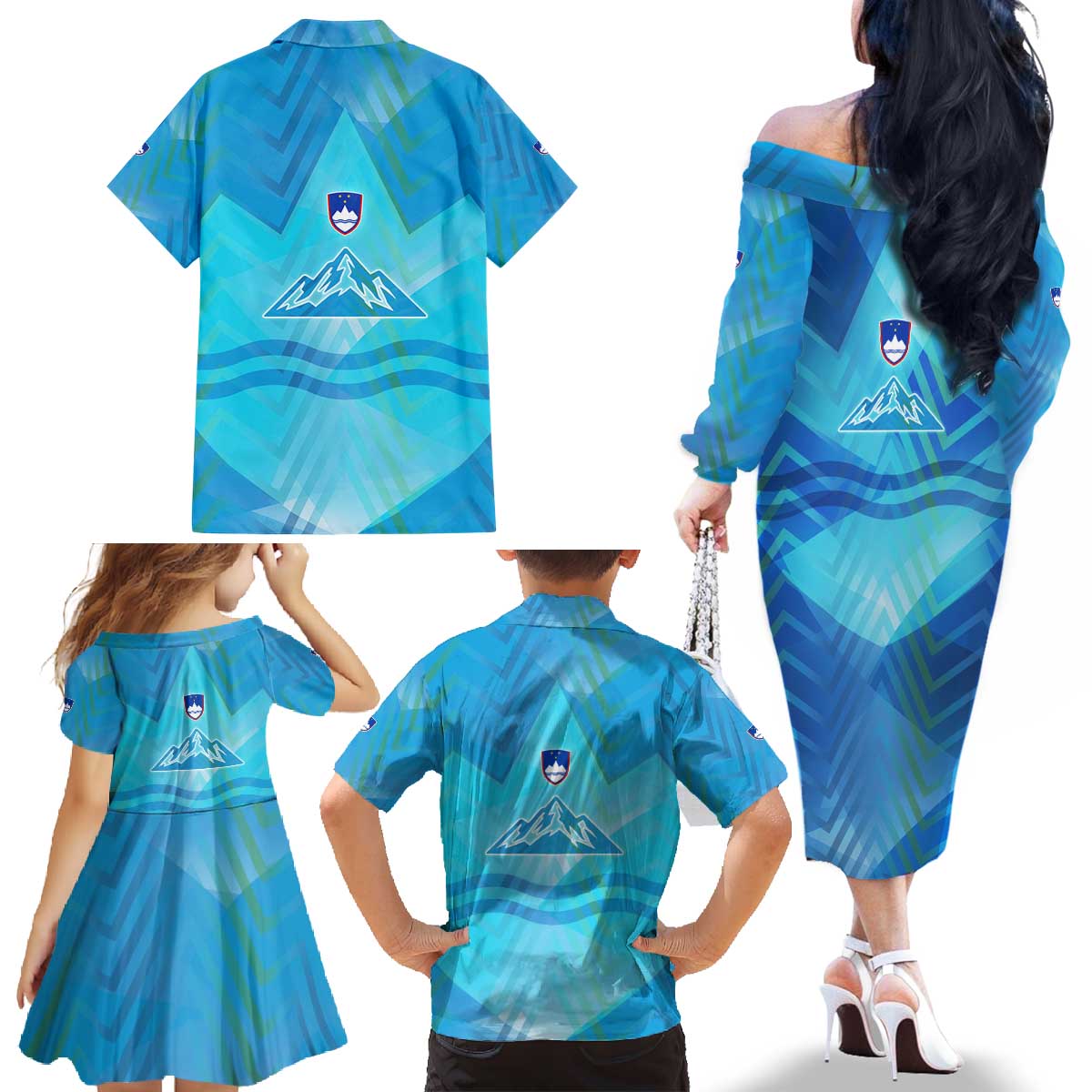 Slovenia Sport Family Matching Off The Shoulder Long Sleeve Dress and Hawaiian Shirt Alpine-Inspired Design with National Crest