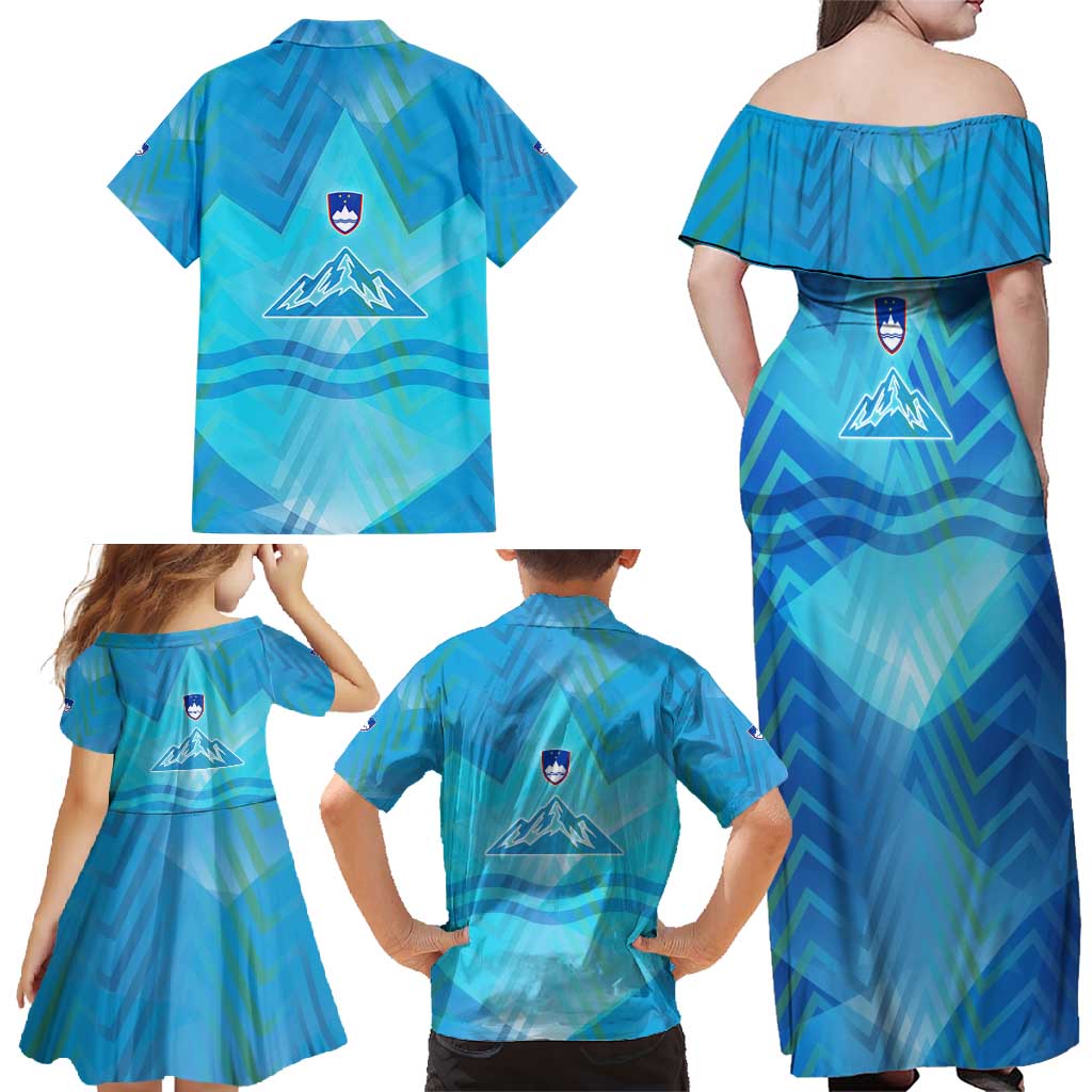 Slovenia Sport Family Matching Off Shoulder Maxi Dress and Hawaiian Shirt Alpine-Inspired Design with National Crest