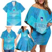 Slovenia Sport Family Matching Off Shoulder Short Dress and Hawaiian Shirt Alpine-Inspired Design with National Crest
