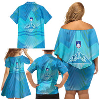 Slovenia Sport Family Matching Off Shoulder Short Dress and Hawaiian Shirt Alpine-Inspired Design with National Crest