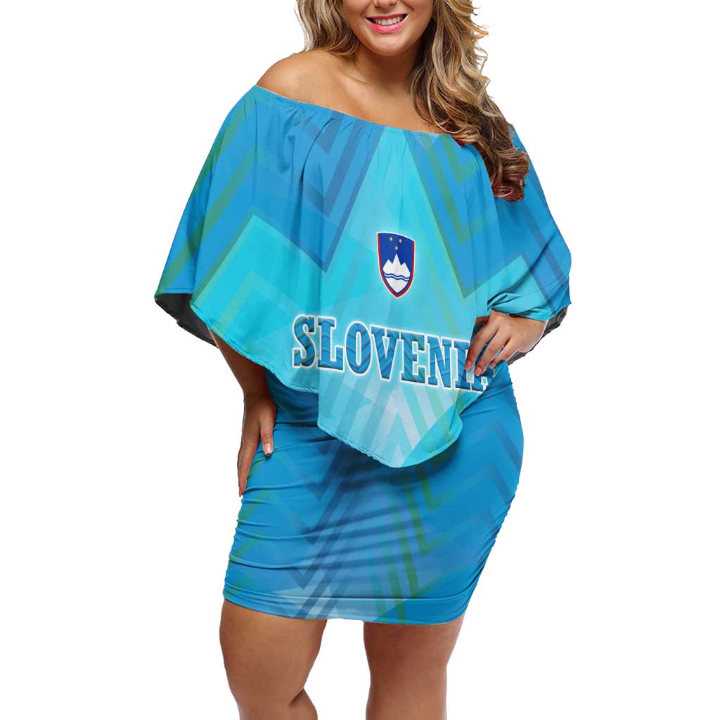 Slovenia Sport Family Matching Off Shoulder Short Dress and Hawaiian Shirt Alpine-Inspired Design with National Crest