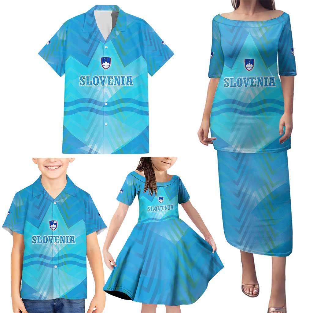 Slovenia Sport Family Matching Puletasi and Hawaiian Shirt Alpine-Inspired Design with National Crest