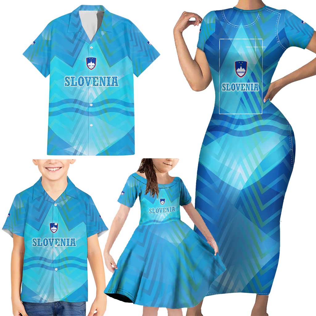 Slovenia Sport Family Matching Short Sleeve Bodycon Dress and Hawaiian Shirt Alpine-Inspired Design with National Crest