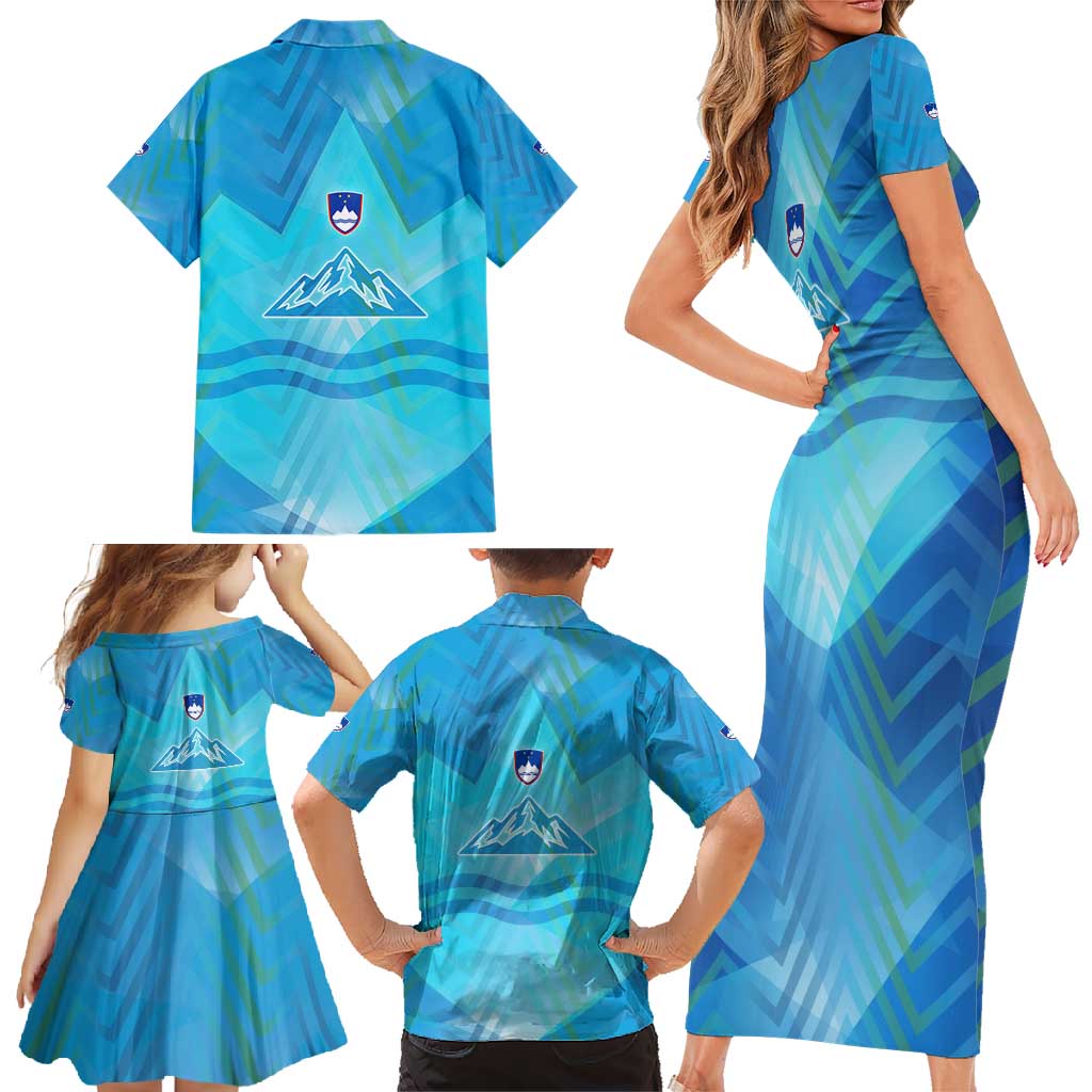 Slovenia Sport Family Matching Short Sleeve Bodycon Dress and Hawaiian Shirt Alpine-Inspired Design with National Crest