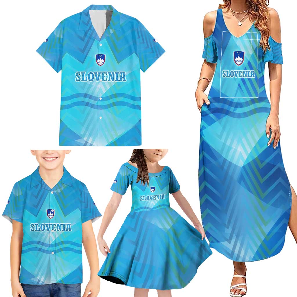Slovenia Sport Family Matching Summer Maxi Dress and Hawaiian Shirt Alpine-Inspired Design with National Crest