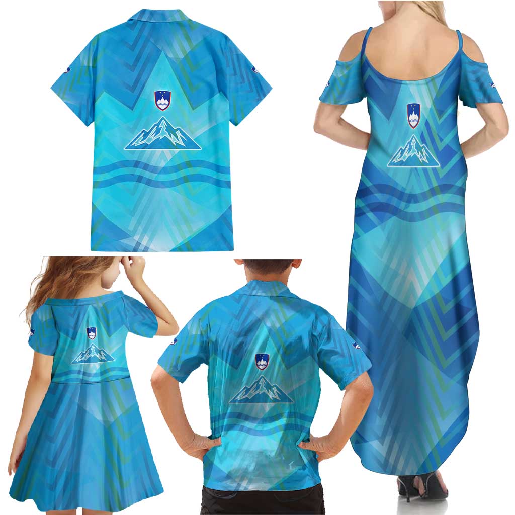 Slovenia Sport Family Matching Summer Maxi Dress and Hawaiian Shirt Alpine-Inspired Design with National Crest