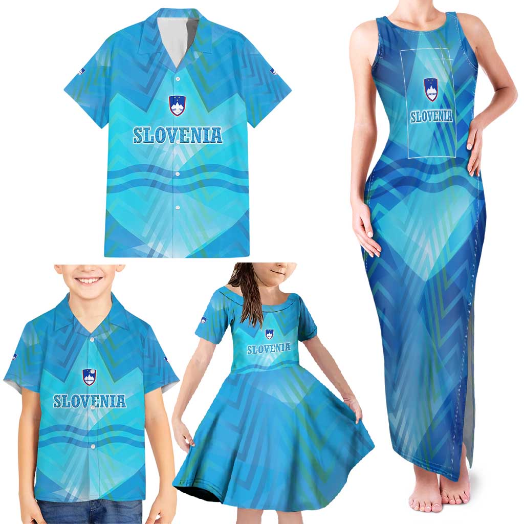 Slovenia Sport Family Matching Tank Maxi Dress and Hawaiian Shirt Alpine-Inspired Design with National Crest