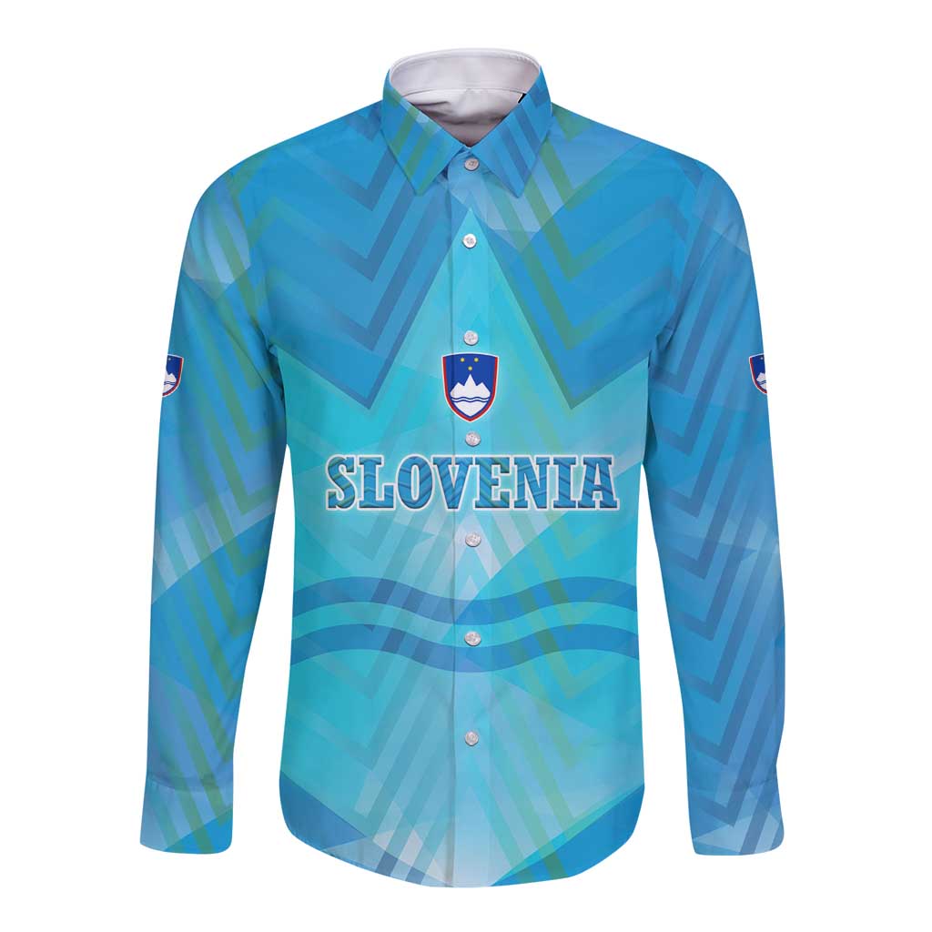 Slovenia Sport Long Sleeve Button Shirt Alpine-Inspired Design with National Crest