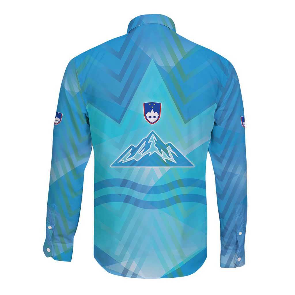Slovenia Sport Long Sleeve Button Shirt Alpine-Inspired Design with National Crest