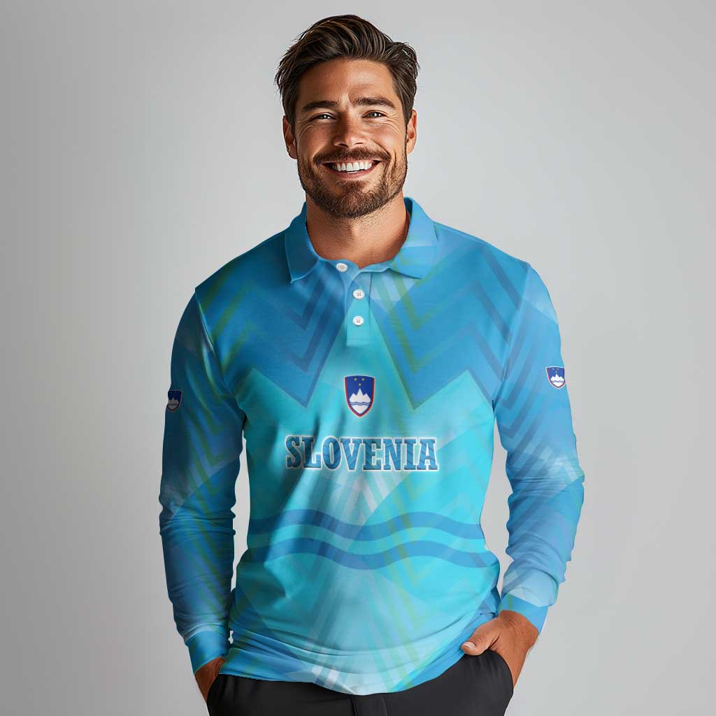 Slovenia Sport Long Sleeve Polo Shirt Alpine-Inspired Design with National Crest