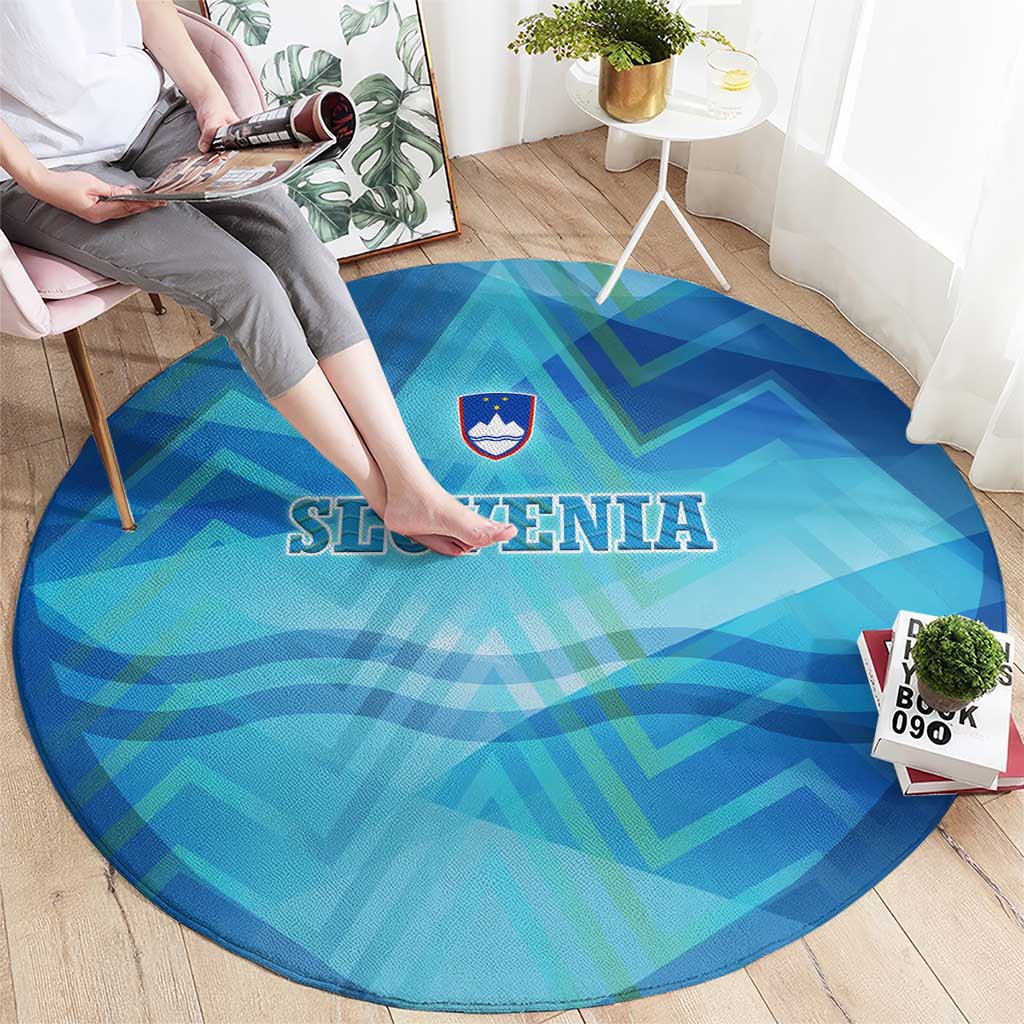 Slovenia Sport Round Carpet Alpine-Inspired Design with National Crest